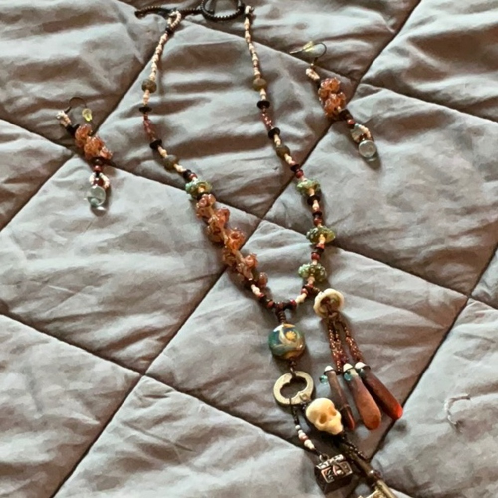 Copper and turquoise Multi-Color Beaded Necklace